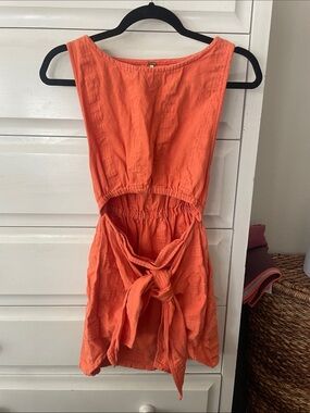 Free People Coral-Orange Mini Dress with Front Tie